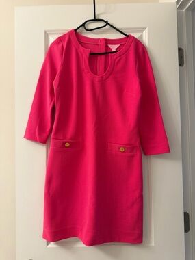 Lily Pulitzer Bright Pink Shift Dress with Gold Buttons